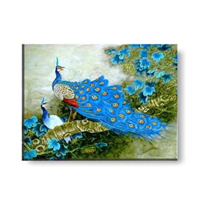 Yaya Cafe™ 12x18 inches Feng Shui Eternal Love Couple Peacock Modern Art Wall Painting Canvas - Image 1