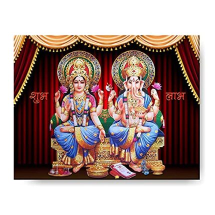 Yaya Cafe™ 12x18 inches Laxmi Ganesh Idol Modern Art Wall Hanging Paintings Canvas Photoframe - Image 1