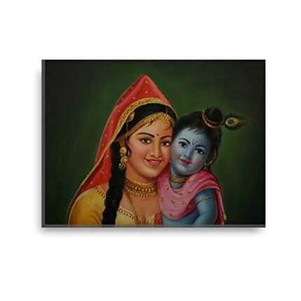 Yaya Cafe™ 12x18 inches Religious Love Sri Krishna Yashoda Ma Canvas Wall Painting - Image 1