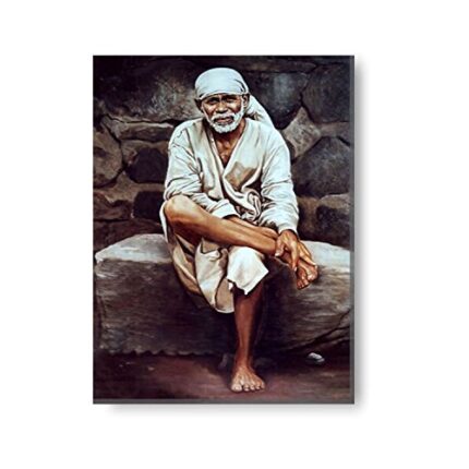 Yaya Cafe™ 12x9 inches Sacred Sai Baba Canvas Painting Photoframe Wall Hangings - Image 1