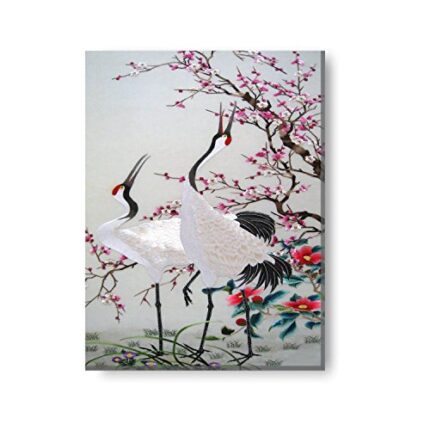 Yaya Cafe 18x12 inches Cranes Blossoms Feng Shui Canvas Wall Hangings for Home Decor - Image 1