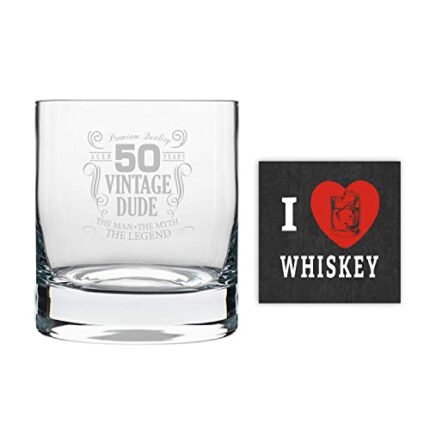 Yaya Cafe 50th Birthday Gifts, 50 Vintage Dude Engraved Whiskey Glass - 352 ml - Image 1