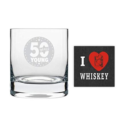 Yaya Cafe 50th Birthday Gifts, 50 Years Young Engraved Whiskey Glass - 352 ml - Image 1