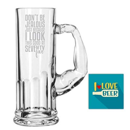 Yaya Cafe 75th Birthday Gifts, Don't Be Jealous Engraved Beer Mug for Men - Image 1