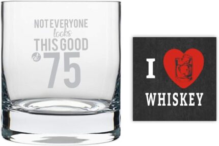 Yaya Cafe 75th Birthday Gifts, Not Everyone Looks This Good at 75 Engraved Whiskey Glass - 325 ml - Image 1