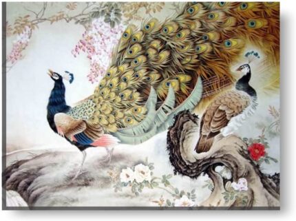Yaya Cafe™ 9x12 inches Feng Shui Timeless Love Couple Peacock Modern Art Wall Painting Canvas - Image 1