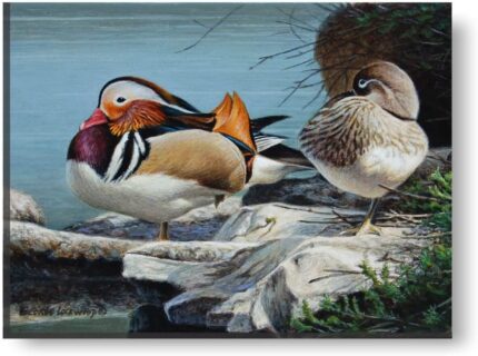 Yaya Cafe 9x12 inches Feng Shui Tranquil Mandarin Ducks Modern Art Wall Painting Canvas - Image 1