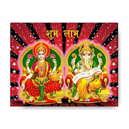Yaya Cafe™ 9x12 inches Goddess Laxmi Lord Ganesh Idol Modern Art Wall Hanging Poster Paintings Canvas Photoframe - Image 1