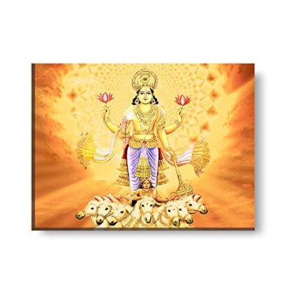 Yaya Cafe™ 9x12 inches Graceful Surya Dev on Chariot with 7 Horses Canvas PaintingWall Hangings - Image 1