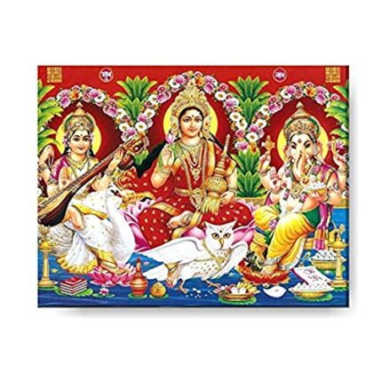 Yaya Cafe™ 9x12 inches Laxmi Ganesh Saraswati Idol Modern Art Wall Hanging Paintings Canvas Photoframe - Image 1