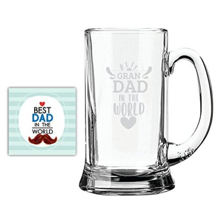 Yaya Cafe Birthday Gift for Grandfather, Best Grandad in The World Engraved Beer Mug for Dad - Jumbo Beer 1170ml - Image 1