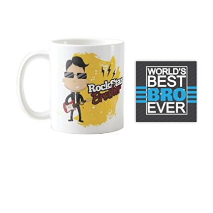 Yaya Cafe Birthday Gifts Combo, Rockstar Brother Mug, Coaster - Image 1