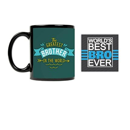 Yaya Cafe Birthday Gifts Combo, The Greatest Brother in The World Mug, Coaster - Image 1