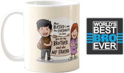 Yaya Cafe Birthday Gifts Combo for Brother, Blessed Brother Mug, Coaster, Mousepad, Cushion Cover, Keychain, Set of 5 - Image 3