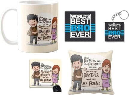 Yaya Cafe Birthday Gifts Combo for Brother, Blessed Brother Mug, Coaster, Mousepad, Cushion Cover, Keychain, Set of 5 - Image 1