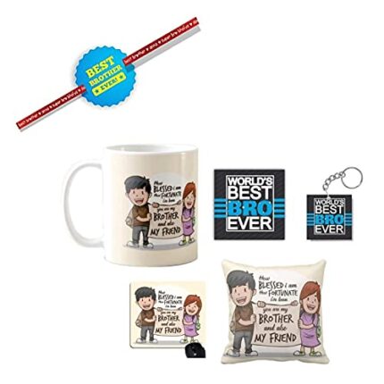 Yaya Cafe Birthday Gifts Combo for Brother, Blessed Brother Mug, Coaster, Mousepad, Cushion Cover, Set of 4 - Image 1