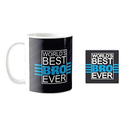 Yaya Cafe Birthday Gifts Combo for Brother, Worlds Best Bro Ever Mug, Coaster, Set of 2 - Image 1
