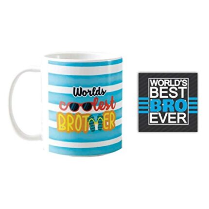 Yaya Cafe Birthday Gifts Combo for Brother, Worlds Coolest Brother Mug, Coaster, Set of 2 - Image 1