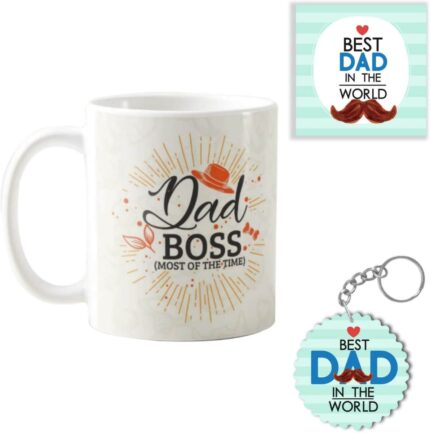 Yaya Cafe Birthday Gifts for Father Funny Dad Boss Combo Set of 3 - Mug, Coaster, Keychain - Image 1
