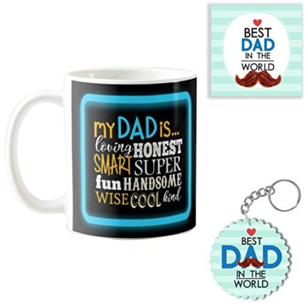 Yaya Cafe Birthday Gifts for Father Handsome Cool Dad Combo Set of 3 - Mug, Coaster, Keychain - Image 1