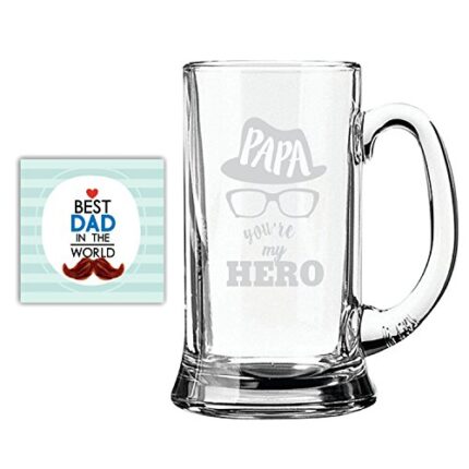 Yaya Cafe Birthday Gifts for Father Hero Papa Dad Engraved Beer Mug for Dad - Jumbo Beer 1170ml - Image 1