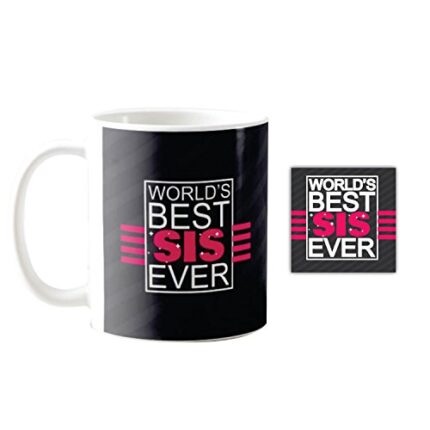 Yaya Cafe Birthday Gifts for Sister, Worlds Best Sister Ever Mug, Coaster Set of 2 - Image 1