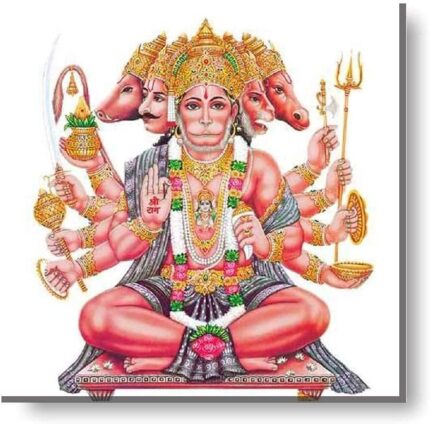Yaya Cafe Blest Panchmukhi Hanuman Idol Modern Art Wall Painting Canvas Frame Poster - 12 x 12 inches - Image 1