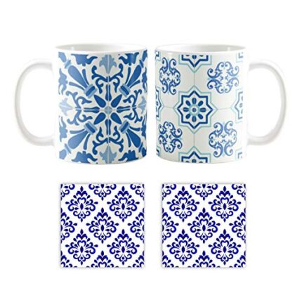 Yaya Cafe Blue Pottery Indigo Mug Set of 2 Stylish Indigo with Coasters 330 ml - Image 1