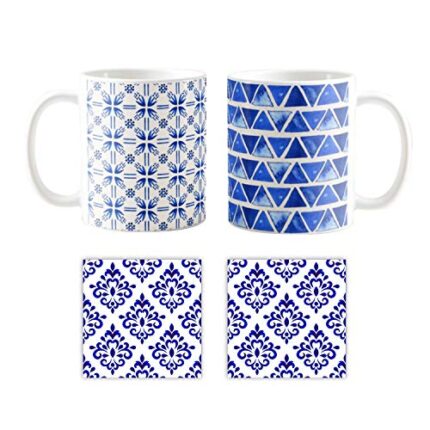 Yaya Cafe Blue Pottery Indigo Mug Set of 2 Wonderful Indigo with Coasters 330 ml - Image 1