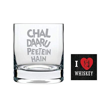 Yaya Cafe Chal Daaru Peete Hai Hindi Engraved Whiskey Glass - 325 Ml - Image 1