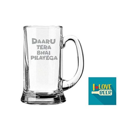 Yaya Cafe Daaru Tera Bhai Pilayega Hindi Engraved Beer Mug - Icon Beer 580 Ml - Image 1