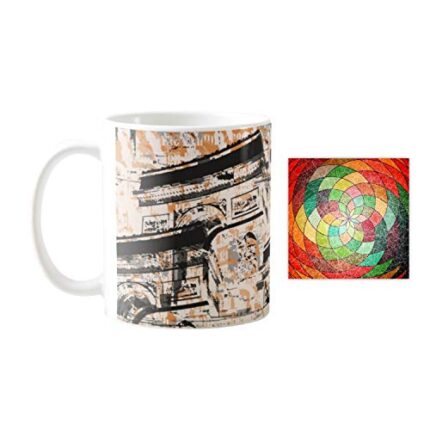 Yaya Cafe Dainty Abstract Printed Ceramic Coffee Mug 330ml with Coaster - Image 1