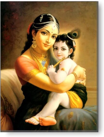 Yaya Cafe™ Divine Krishna Yashoda Maa Wall Painting Canvas Frame Poster Gifts - 24 x 18 inches - Image 1