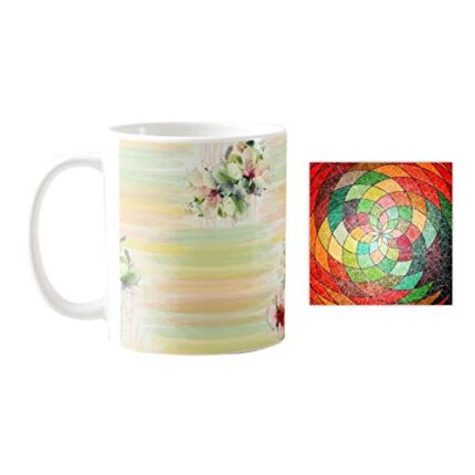 Yaya Cafe Elegant Abstract Printed Ceramic Coffee Mug 330ml with Coaster - Image 1
