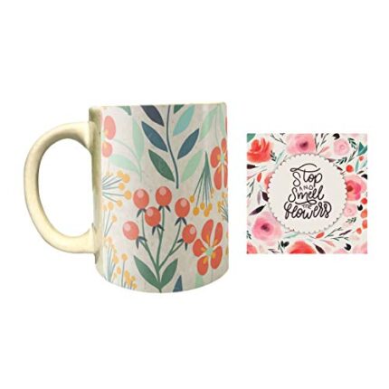 Yaya Cafe Exquisite Floral Flower Handmade Ceramic Coffee Mug with Coaster 325 ml - Image 1
