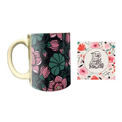 Yaya Cafe Foxy Floral Flower Handmade Ceramic Coffee Mug with Coaster 325 ml - Image 1