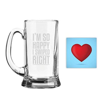 Yaya Cafe Gifts for Men I'm So Happy I Swiped Right Engraved Beer Mug with Coaster - Image 1
