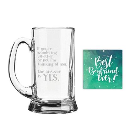 Yaya Cafe Gifts for Men Naughty If You are Wondering Anwser is Yes Engraved Beer Mug with Coaster - Icon Beer 580ml - Image 1