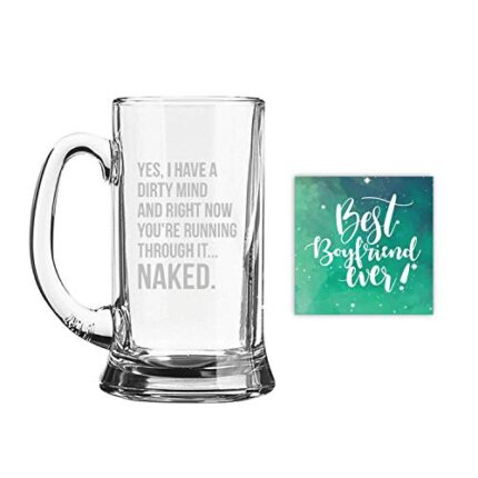 Yaya Cafe Gifts for Men Yes I Have A Dirty Mind Engraved Beer Mug with Coaster - Icon Beer 580ml - Image 1