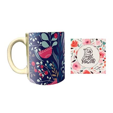 Yaya Cafe Gorgeous Floral Flower Handmade Ceramic Coffee Mug with Coaster 325 ml - Image 1