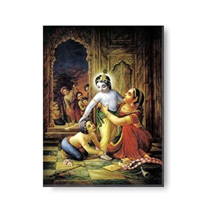 Yaya Cafe Holy Yashoda Maa Krishna Idol Modern Art Wall Painting Canvas Frame Poster - 12 x 9 inches - Image 1
