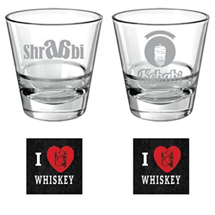 Yaya Cafe Kebabi Sharaabi Hindi Engraved Whiskey Glass Set of 2 with Coaster - 350 ml - Image 1
