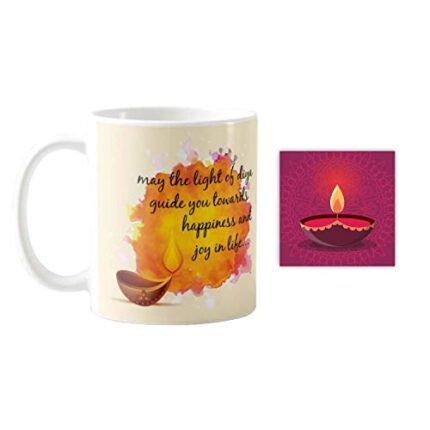 Yaya Cafe Light of Diya Printed Ceramic Coffee Mug 330 ml with Coaster - Image 1