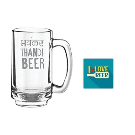 Yaya Cafe New Year Gifts, Bhayankar Thandi Beer Hindi Engraved Beer Mug - Playboy Beer 357 ml - Image 1