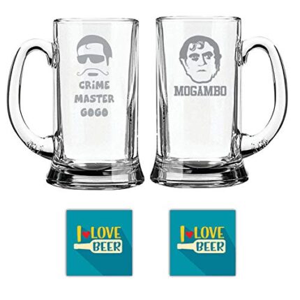 Yaya Cafe New Year Gifts, Crime Master Gogo Mogambo Hindi Engraved Beer Mugs Set of 2 with Coaster - Icon Beer 580 ml - Image 1