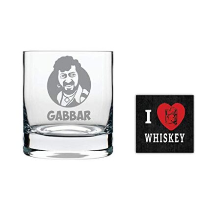 Yaya Cafe New Year Gifts, Gabbar Hindi Engraved Whiskey Glass - 325 ml - Image 1