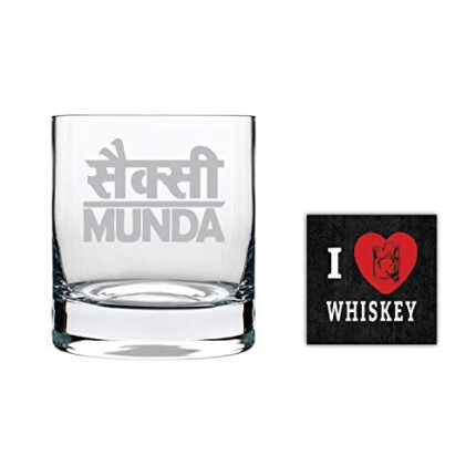 Yaya Cafe New Year Gifts, Sexy Munda Hindi Engraved Whiskey Glass - 325 ml - Image 1