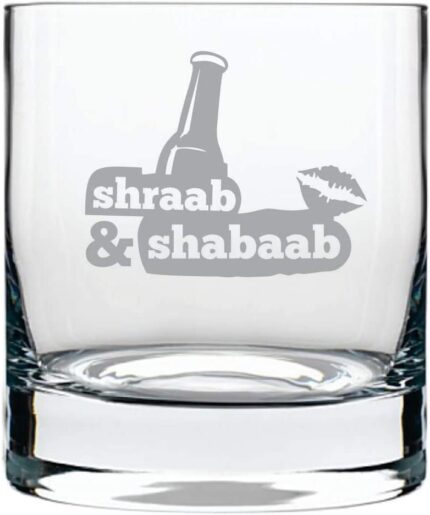 Yaya Cafe New Year Gifts, Sharaab and Shabaab Hindi Engraved Whiskey Glass - 325 ml - Image 3