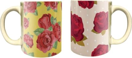 Yaya Cafe Red Fascinating Rose Floral Flower Handmade Ceramic Coffee Mug Set of 2 with Coaster (325 ml) - Image 3
