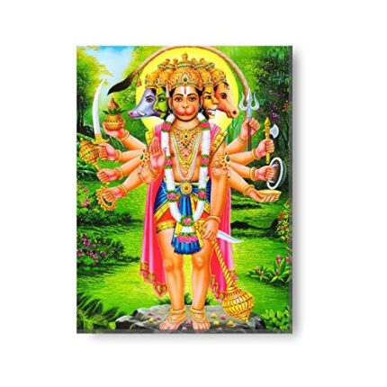 Yaya Cafe Religious Panchmukhi Hanuman Modern Art Wall Painting Canvas Frame Poster - 18 x 12 - Image 1